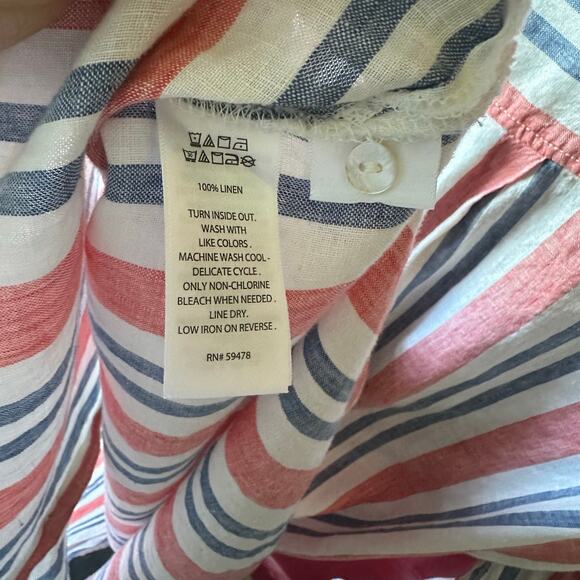 Artisan NY Large 100% Linen Button Tunic Striped Coastal Preppy Resort Wear - Picture 6 of 8